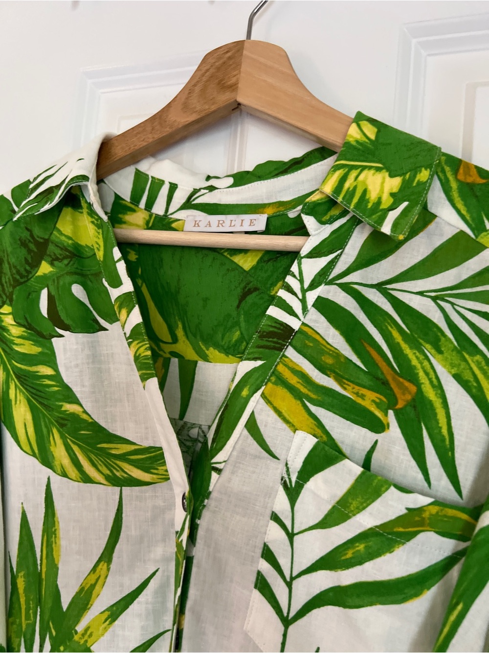 Karlie Palm Leaf Linen Tie Waist Dress -Medium - Picture 2 of 9